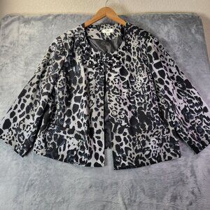Cato Woman Blazer 18/20W Black White Animal Print Studded Open Front Plus Size